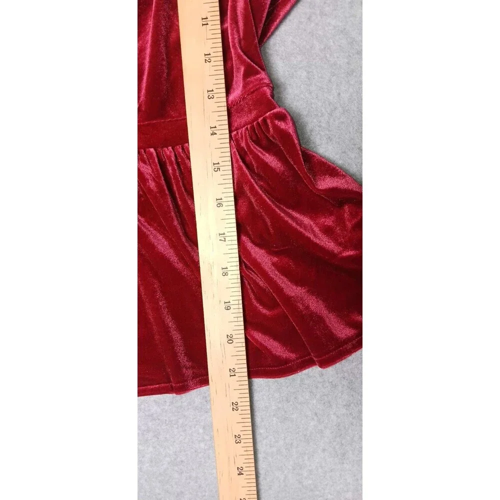 Old Navy Velvet Peplum Waist Defining Blouse Small Deep Red Puff Sleeve Babydoll